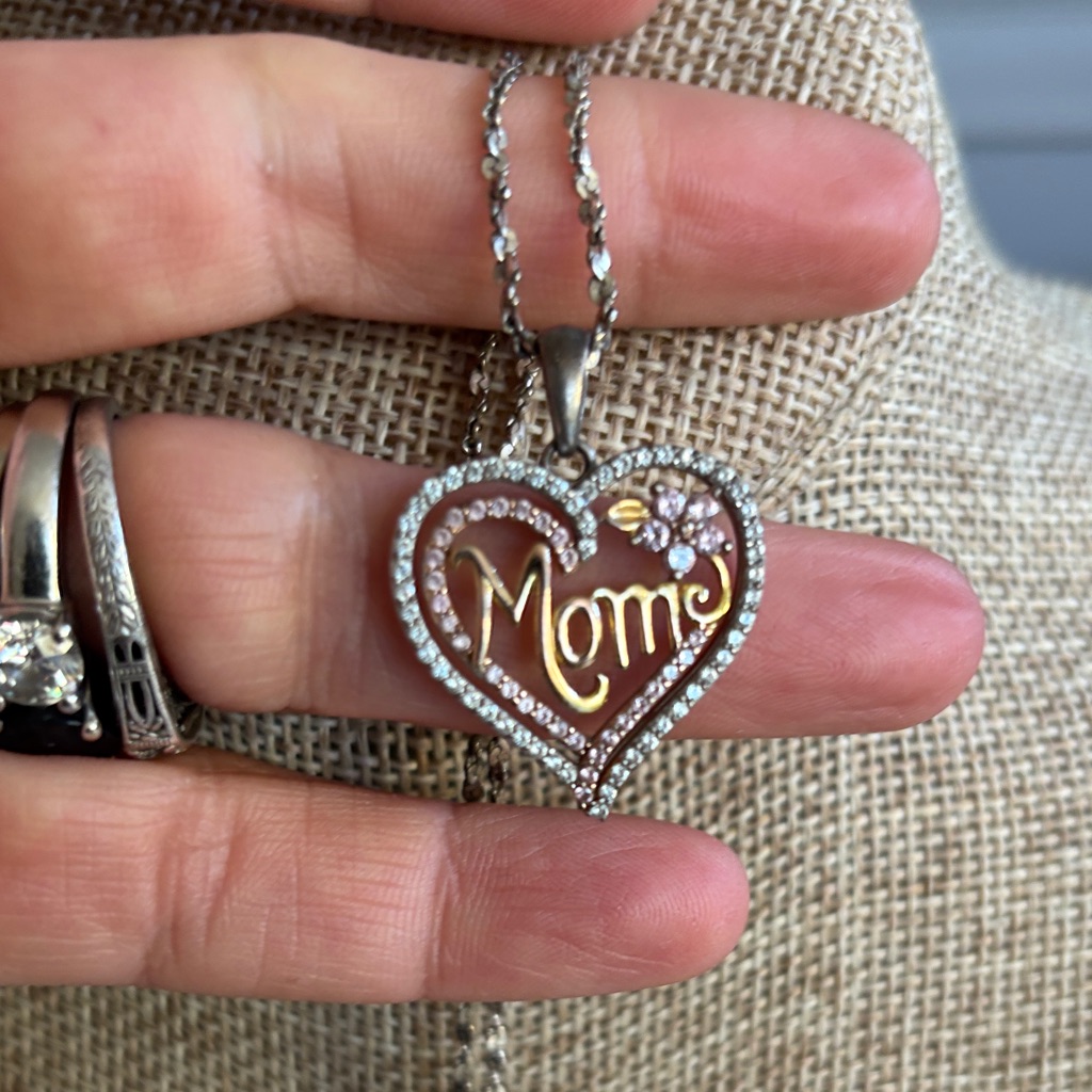 Elegant Gold And Silver 'Mom' Heart Necklace